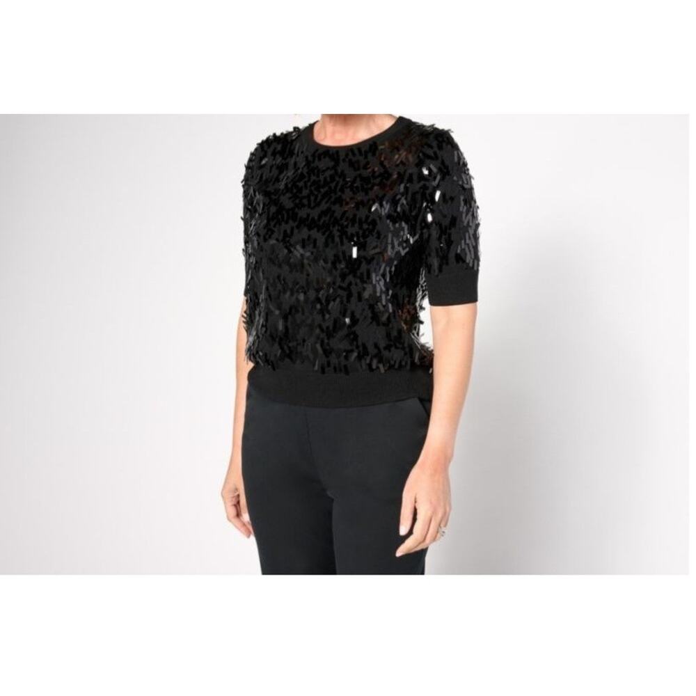 Isaac Mizrahi Elbow Sleeve Pitch Black Size XS Sweater A667749 NWOT